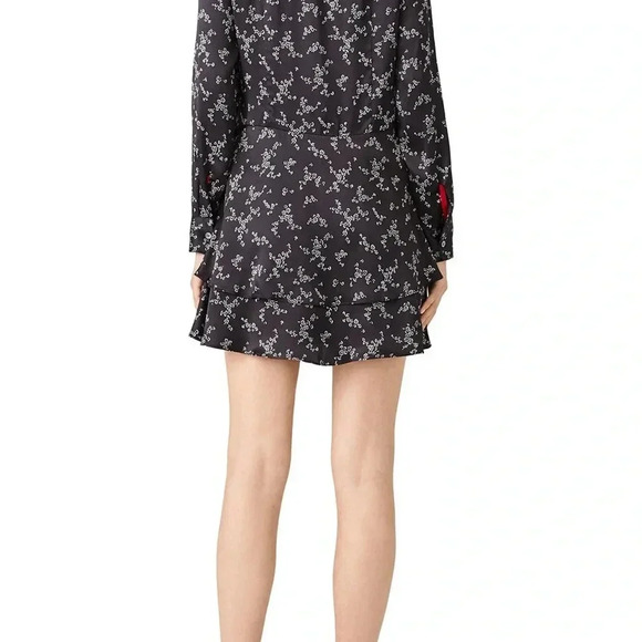 Equipment Natalia Tie Neck 100% Silk Black/White Floral Whimsical Tiered Dress - Picture 4 of 10